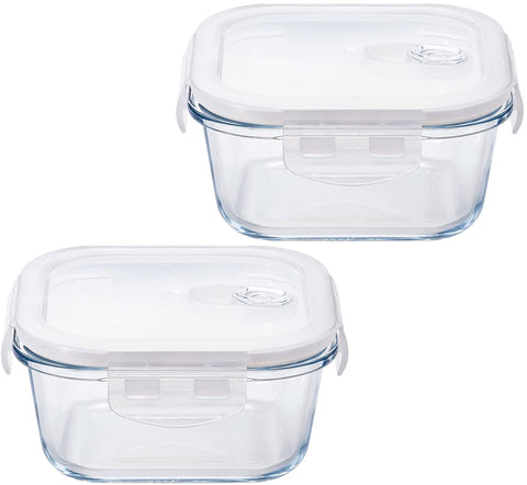 Aderia Japan Food Storage Containers Heat Resistant Glass 4 Sides Lock 500Ml Set Of 2 Microwave Safe