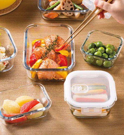 Aderia Japan Food Storage Containers Heat Resistant Glass 4 Sides Lock 500Ml Set Of 2 Microwave Safe