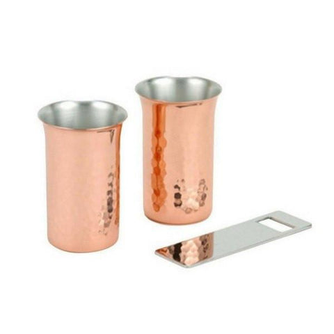 Asahi Copper Small Glass 160Ml Set of 2 Glasses & 1 Bottle Opener (CNE922)