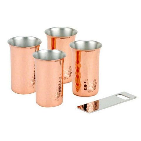 Asahi Copper Small Glass 160Ml Set of 4 Glasses & 1 Bottle Opener (CNE924)