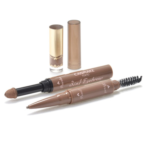 Canmake 3In1 Eyebrow 02 Ash Brown Pencil Eyebrow Powder Eyebrow With Brush