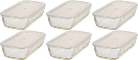 Hario Japan Buono Kitchen Kstl-90-Tw Glass Storage Containers (6-Pack) 900Ml Heat-Resistant Square Clear