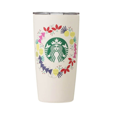 Starbucks Holiday 2021 Stainless Steel Tumbler White Wreath 473ml - Japanese Starbucks Tumblers