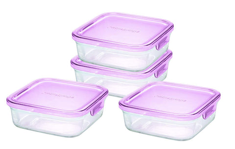 Iwaki Japan Az3247-4P Heat Resistant Glass Storage Container Square 4Pc 800Ml Set Pink