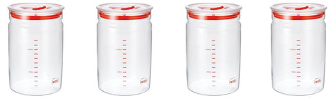 Iwaki Japan Kbt7003M-R Heat Resistant Glass Airtight Canister 1.45L 4Pcs 12.4Cm Dia 18.1Cm H