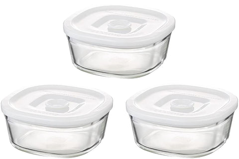 Iwaki Japan Psc-Mp-3W1 Heat Resistant Glass Airtight Container White Square 3Pcs Set