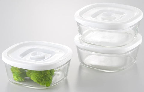 Iwaki Japan Psc-Mp-3W1 Heat Resistant Glass Airtight Container White Square 3Pcs Set