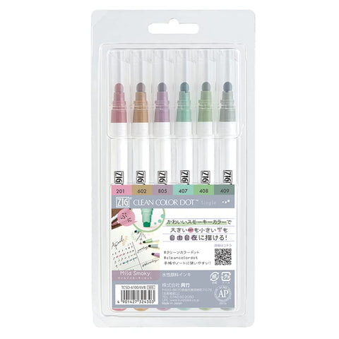 Kuretake Japan Bullet Water-Based Pen Zig Clean Color Dot Smoky Set Tcsd-6100/6Vb