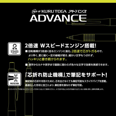 Mitsubishi Pencil Kurutoga Advance Upgrade 0.5 Mechanical Pencil Gunmetal M510301P.43 - Made In Japan