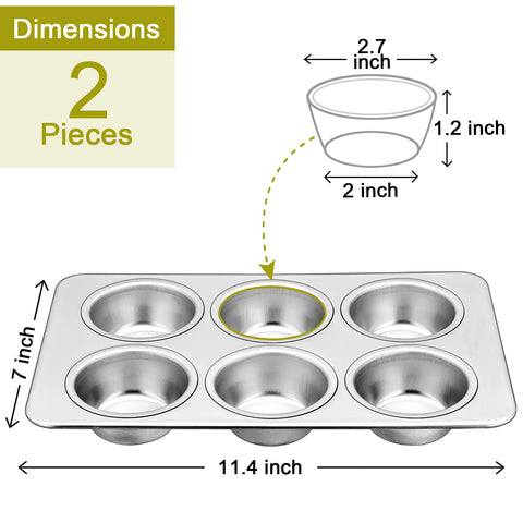 P&Amp;P Chef Stainless Steel Muffin Pan Cupcake Pan Set Of 2 (6 Cups) Japan | Quick Release Easy Clean Dishwasher Safe