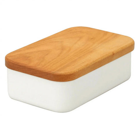 Noda Horo Enamel Butter Dish With Solid Cherry Wood Lid for 200 g Butter