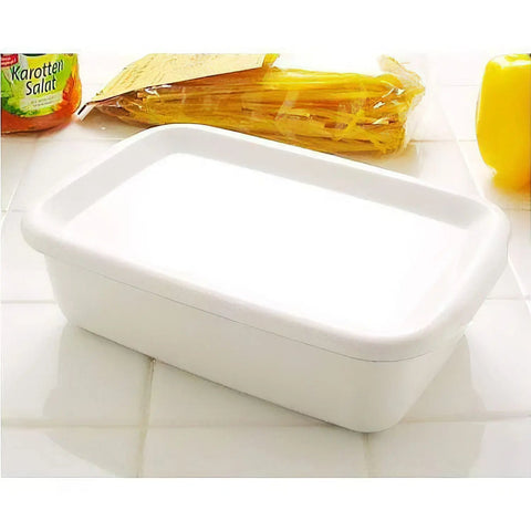 Noda Horo White Series Enamel Rectangle Deep Food Containers With Enamel Lid Medium