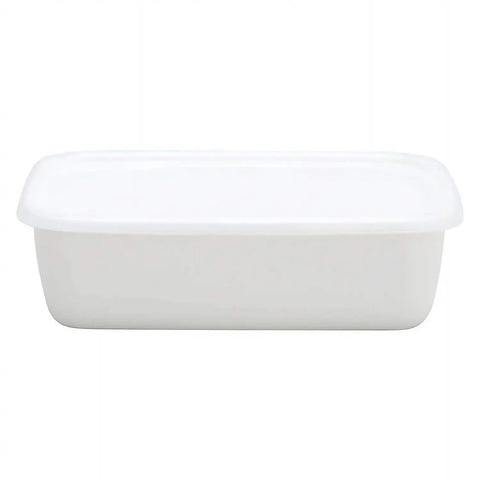 Noda Horo White Series Enamel Rectangle Deep Food Containers With Lid Medium