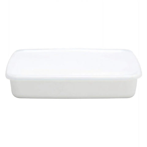 Noda Horo White Series Enamel Rectangle Shallow Food Containers With Lid Large