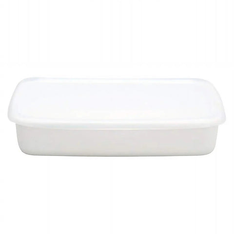 Noda Horo White Series Enamel Rectangle Shallow Food Containers With Lid Medium