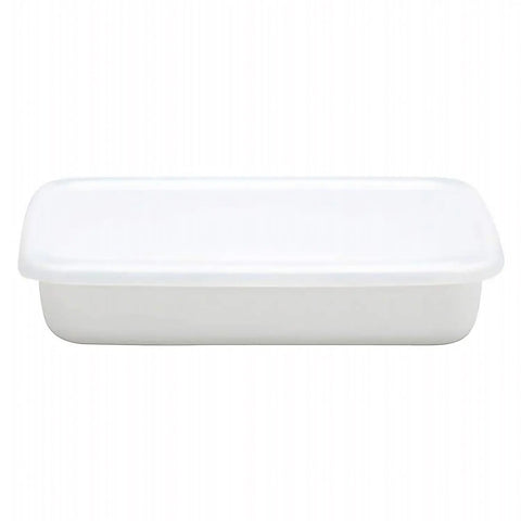 Noda Horo White Series Enamel Rectangle Shallow Food Containers With Lid Small