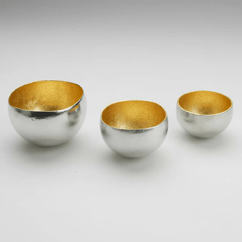 Nousaku Hand-Crafted Cast Tinware Kuzushi Yure Misshapen Swing Cold Sake Cup 130ml - Gold