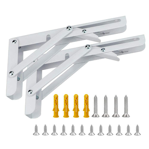 Chsdec L-Shaped Shelf Support Bracket (White 20Cm) - Folding Stainless Steel - Wall Mounted - 50Kg Load Capacity - Set Of 2 - Screws Included - Japan