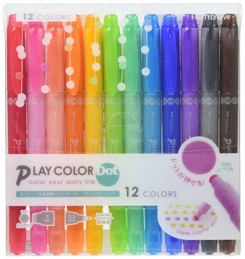 Tombow Japan Felt-Tip Water-Based Pen Play Color Dot 12-Color Set Gce-011