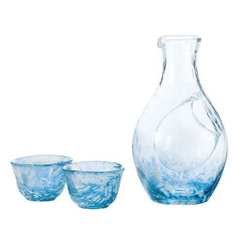 Toyo Sasaki Glass Cold Sake Set Japan Blue Carafe 300Ml 55Ml 3-Pack G604-M70