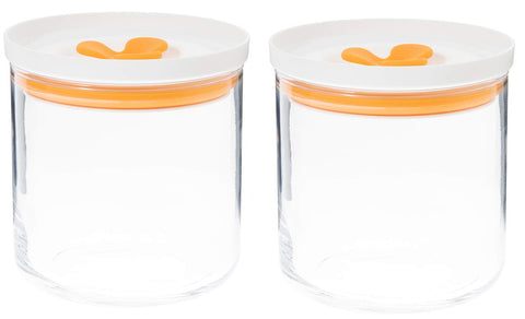 Toyo Sasaki Glass Kitchen Deli Keeper Storage Container Japan Orange 2 Pieces