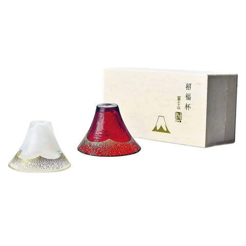 Toyo Sasaki Glass Mount Fuji Glass Red And White With Gold Sake Cup