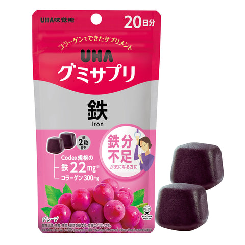 Uha Miguto Iron Gummy Supplement 40 Grains Grape Flavor Japan 20 Days