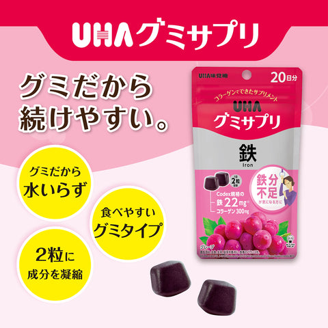 Uha Miguto Iron Gummy Supplement 40 Grains Grape Flavor Japan 20 Days