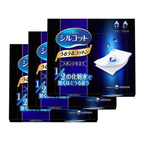 Unicharm Silcot Uruuru Sponge Touch 40 Sheets X 3 Packs - Facial Cotton Pads