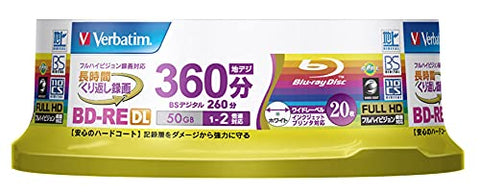 Verbatim Japan Bd-Re Dl 50Gb 20 Sheets White Printable Single Sided 2 Layers 1-2 Speed Vbe260Np20Sv1