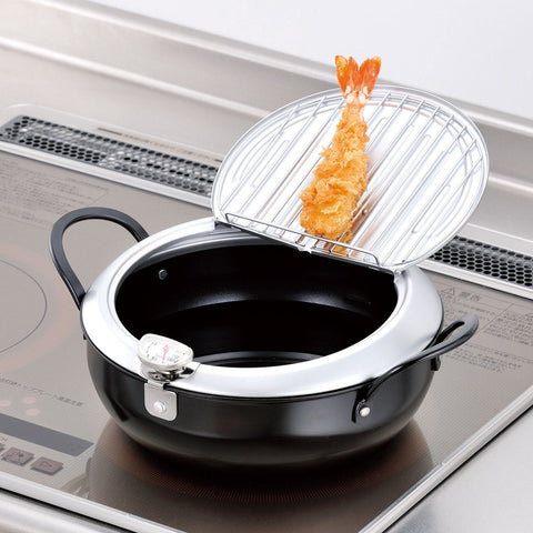 Wahei Freiz Japan Iron Tempura Pot 20Cm W/ Lid Ih Compatible Tm-9467 Black