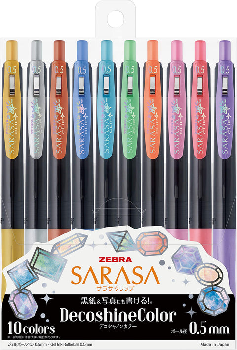 Zebra Sarasa Clip 0.5Mm Deco Shine 10 Color Gel Ballpoint Pen Set Japan Jj15-10C-Sh